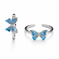 925 Sterling Silver Blue Butterfly Toe Ring – Adjustable Enamel Design