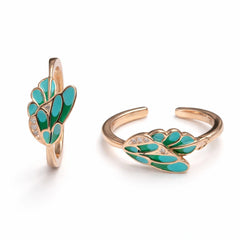 925 Sterling Silver Rose Gold Leaf Toe Ring – Green Enamel Adjustable Design