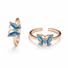 Adjustable Butterfly Toe Ring in 925 Silver – Blue Enamel