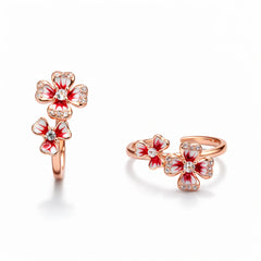 925 Sterling Silver Rose Gold Floral Toe Ring – Red & White Enamel with CZ Stones, Adjustable