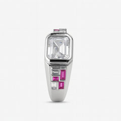 925 Sterling Silver Men’s Ring with Emerald-Cut CZ & Pink Baguette Stones