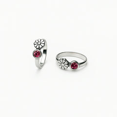 Sterling Silver Daisy Toe Ring with Pink Stone