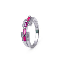 925 Sterling Silver Pink Ruby & CZ Geometric Ring for Women