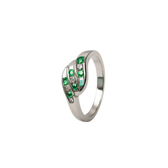 925 Sterling Silver Emerald Green CZ Curved Band Ring for Women