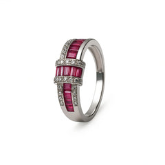 925 Sterling Silver Ruby Red CZ Designer Band Ring for Women
