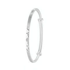Women’s Textured Silver Kada | Slim Engraved Adjustable Bangle
