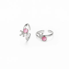 925 Sterling Silver Pink Stone Star Toe Ring | Adjustable Rhodium-Plated CZ Design for Women