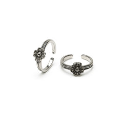 925 Sterling Silver Floral Toe Ring | Adjustable Rhodium-Plated Toe Rings for Women