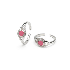 925 Sterling Silver Pink Enamel Toe Ring | Adjustable Rhodium-Plated CZ Toe Jewelry for Women
